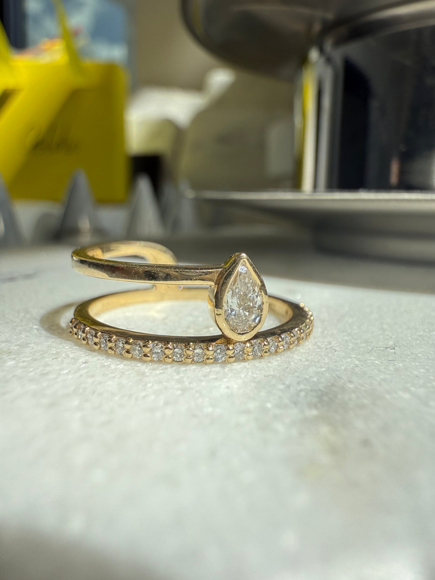 "Noa" Pear and Pavé Diamond Ring