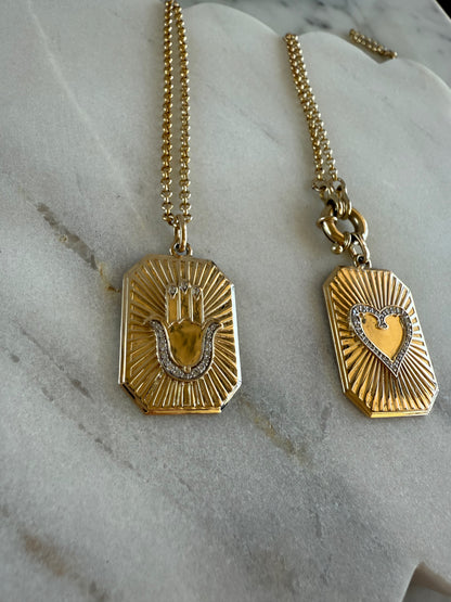 Aly Hamsa Fluted Diamond Pendant Dogtag