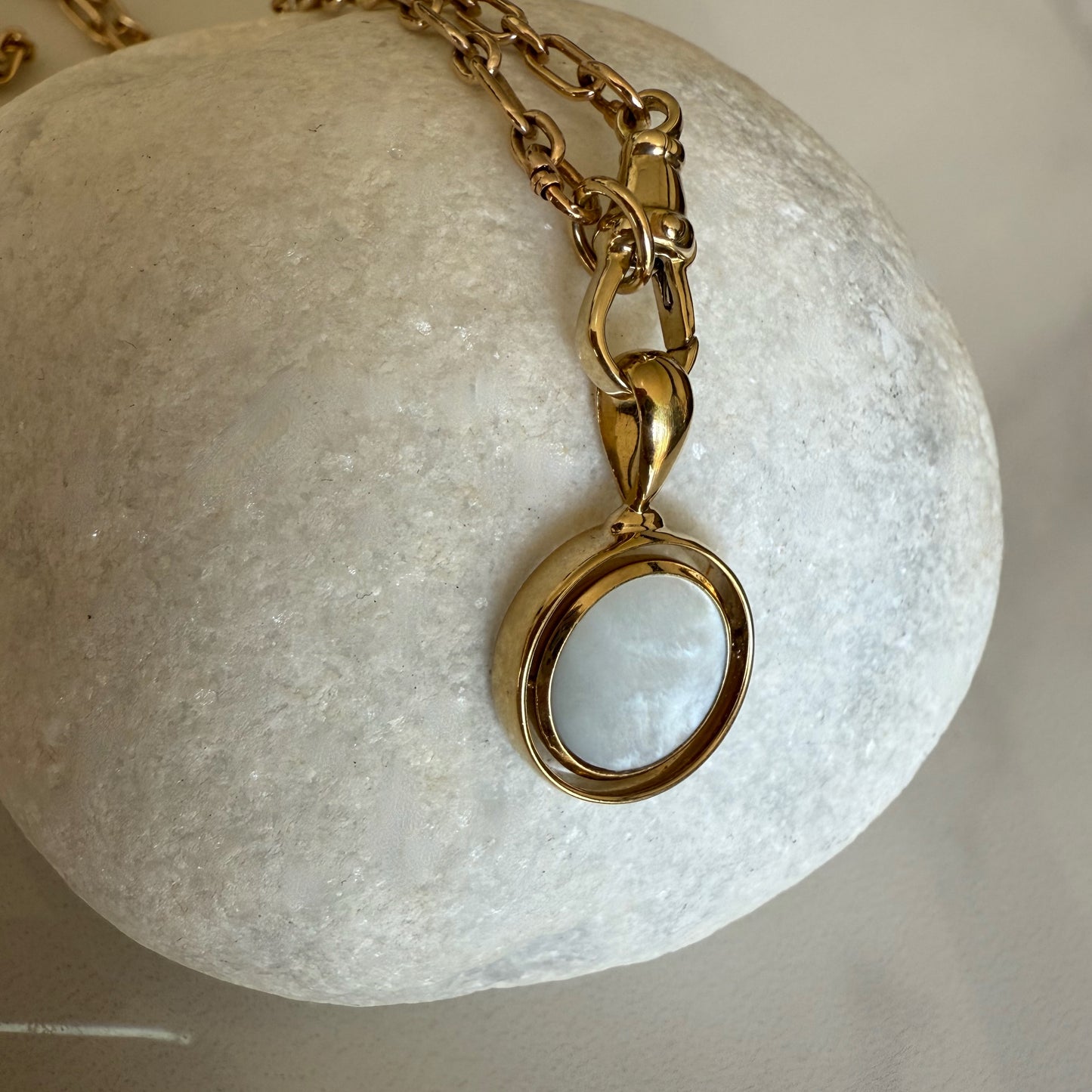Justine Mother of Pearl & Onyx pendant (Reversible/ Double sided)