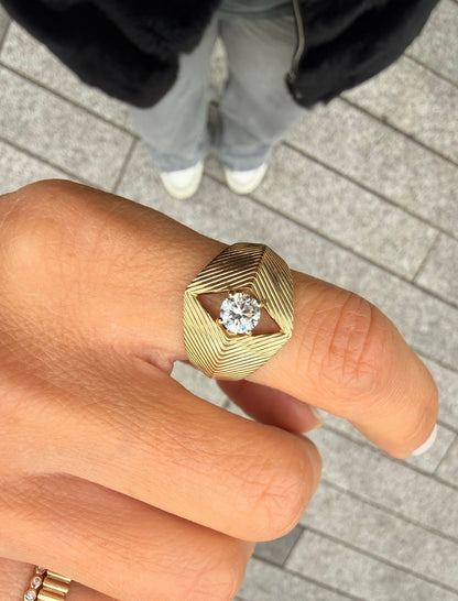 Yasmine Fluted Diamond Ring - - Jewelry - Goldie Paris Jewelry - New Arrivals Ring statement