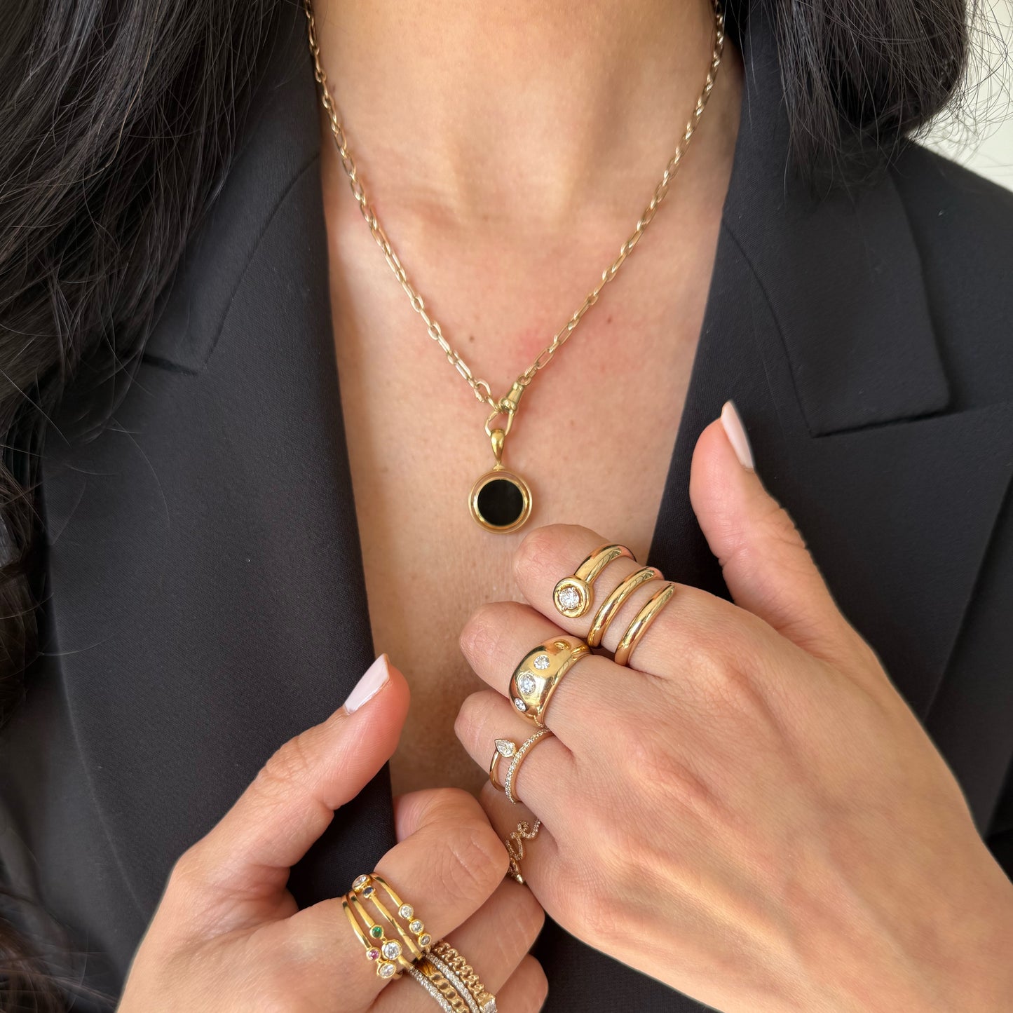 Justine Mother of Pearl & Onyx pendant (Reversible/ Double sided)