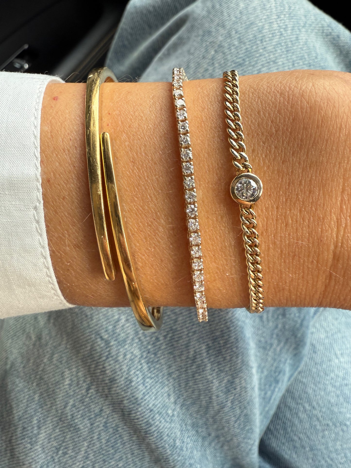 Diamond Bezel Classic Curb Chain Bracelet