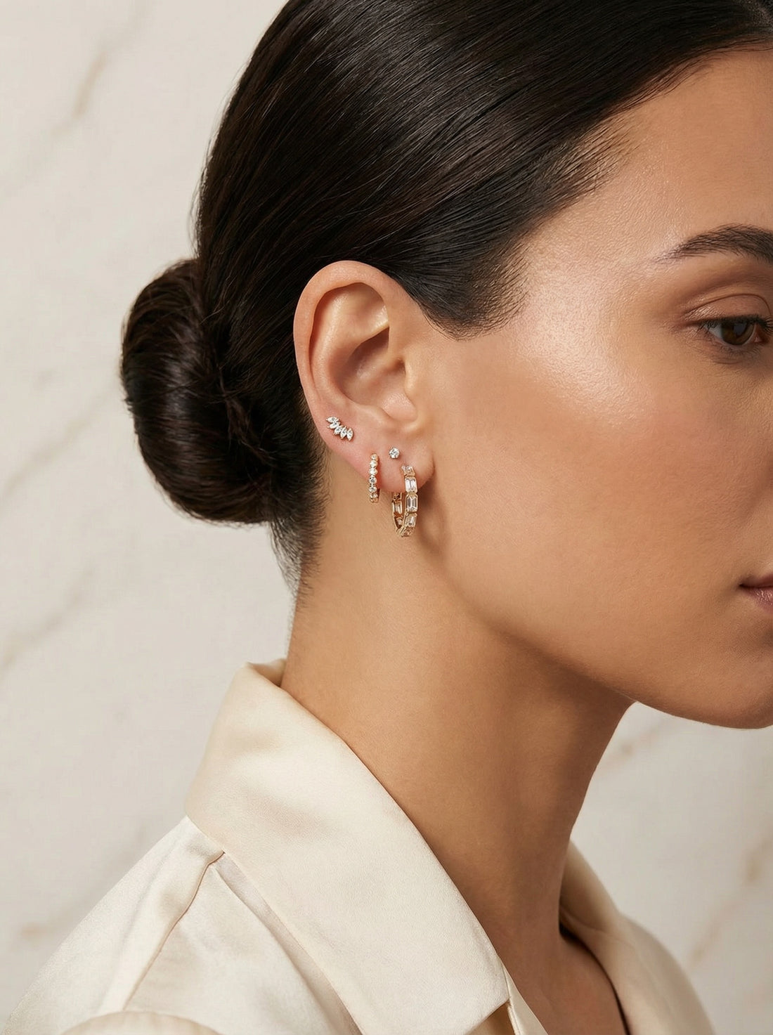 "Audrey" Bezel-set Diamonds Hoops Earrings- Pair