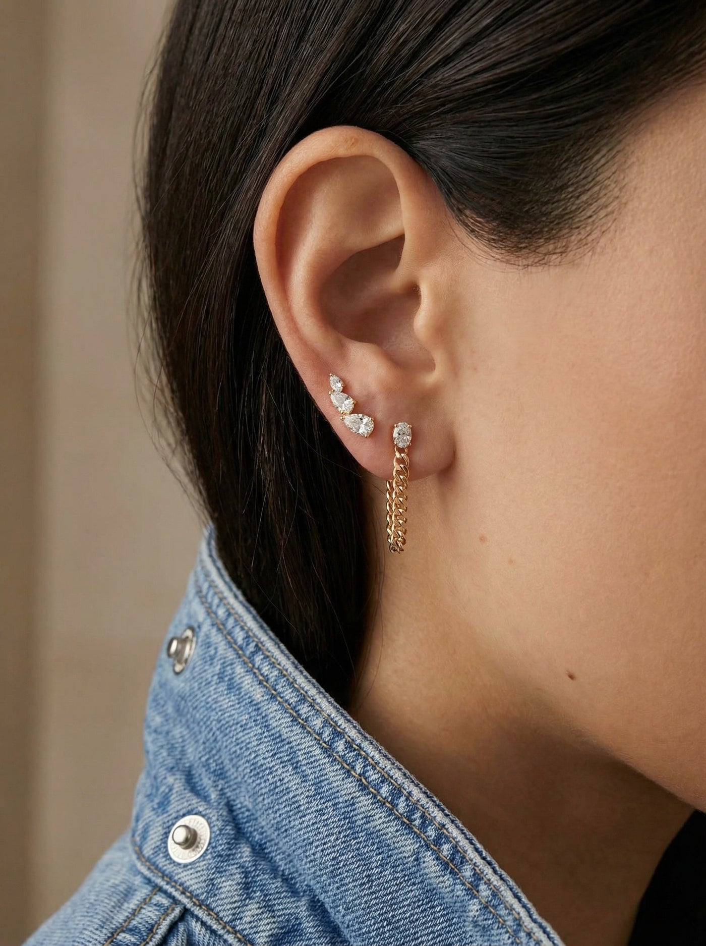 Triple Pear Diamond Stud