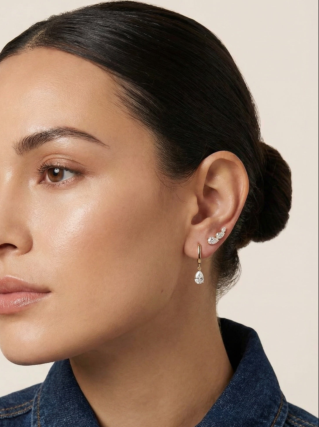 Gold Hoop with Pear Drop - Pair