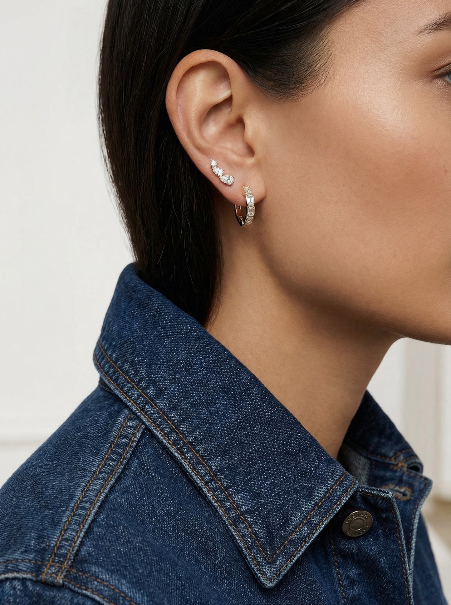 Emerald Bezel Set Diamonds Hoops