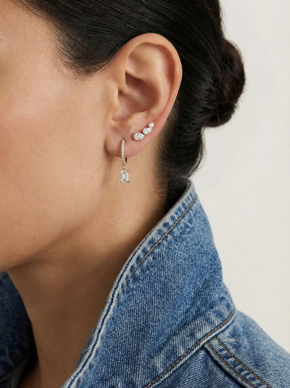 Emerald Drop Diamonds Hoops- Pair - - Jewelry - Goldie Paris Jewelry - Earring