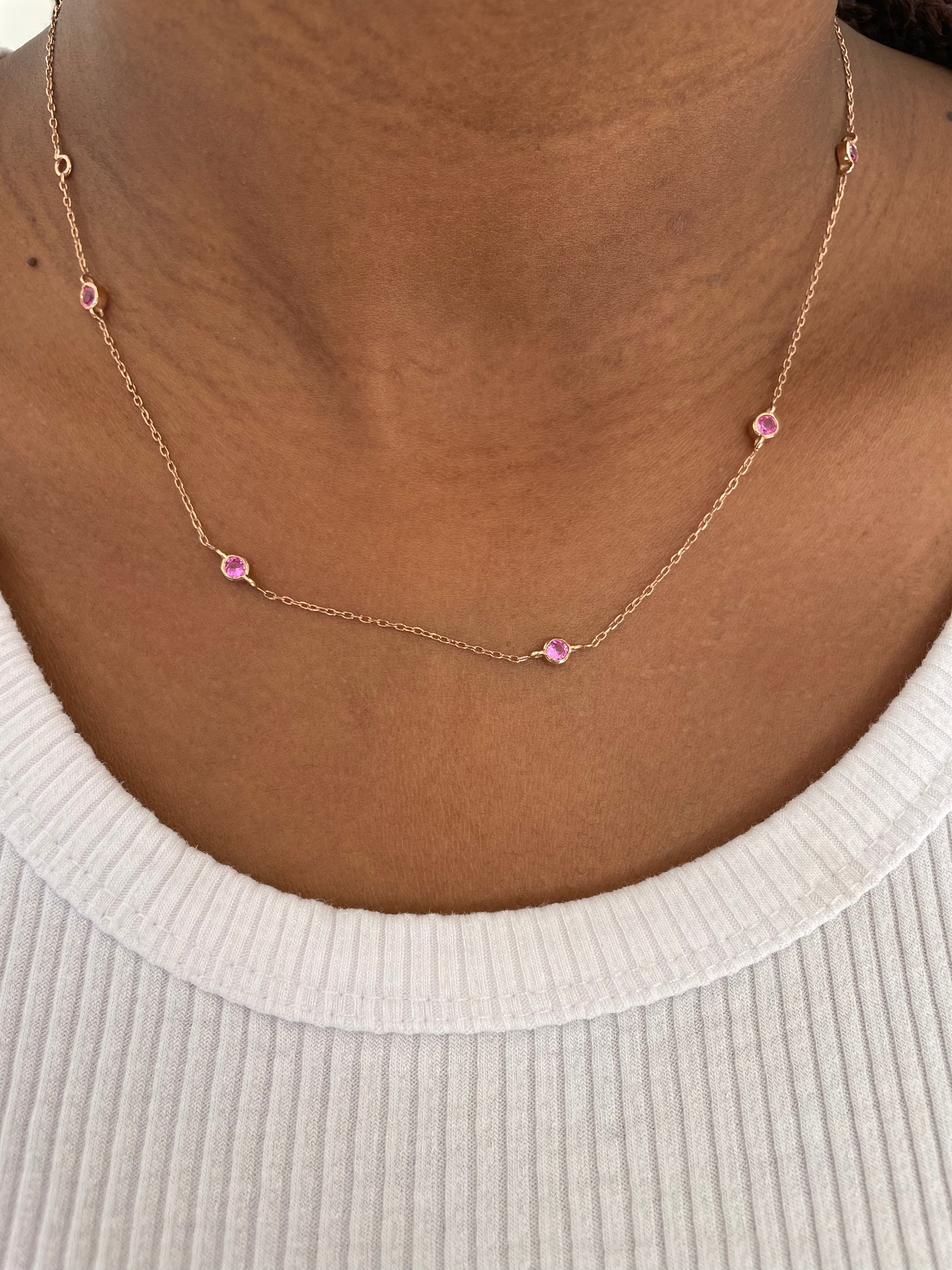 Pink Diamonds Bezel Station Necklace - - Jewelry - Goldie Paris Jewelry - Bezel Necklace