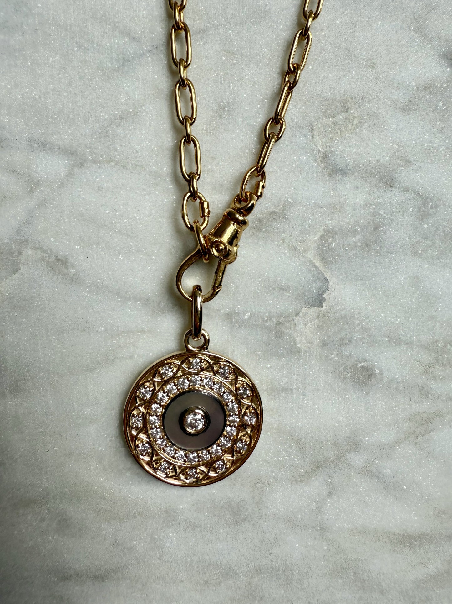 Diamonds and Mother of Pearl Disc Pendant