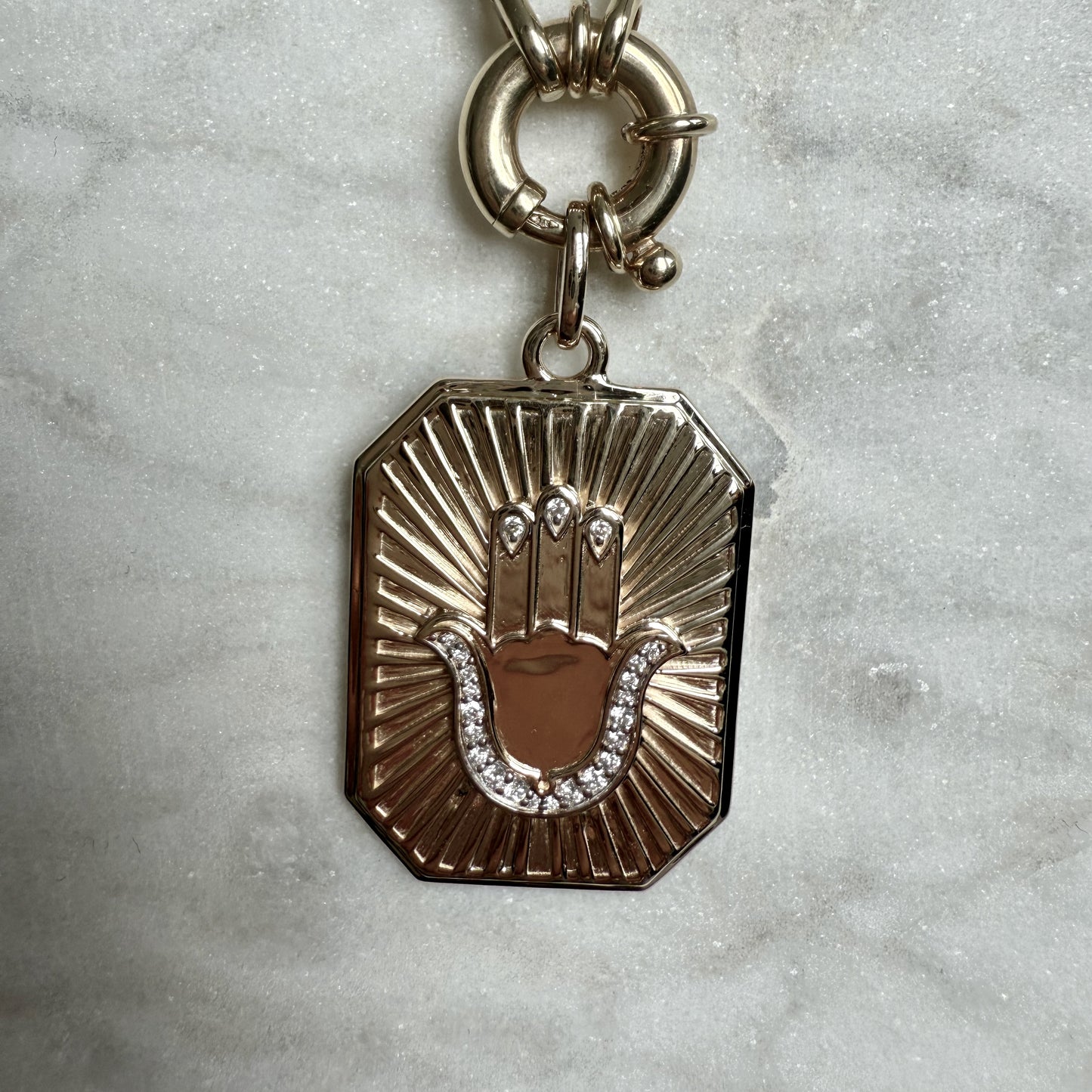 Aly Hamsa Fluted Diamond Pendant Dogtag