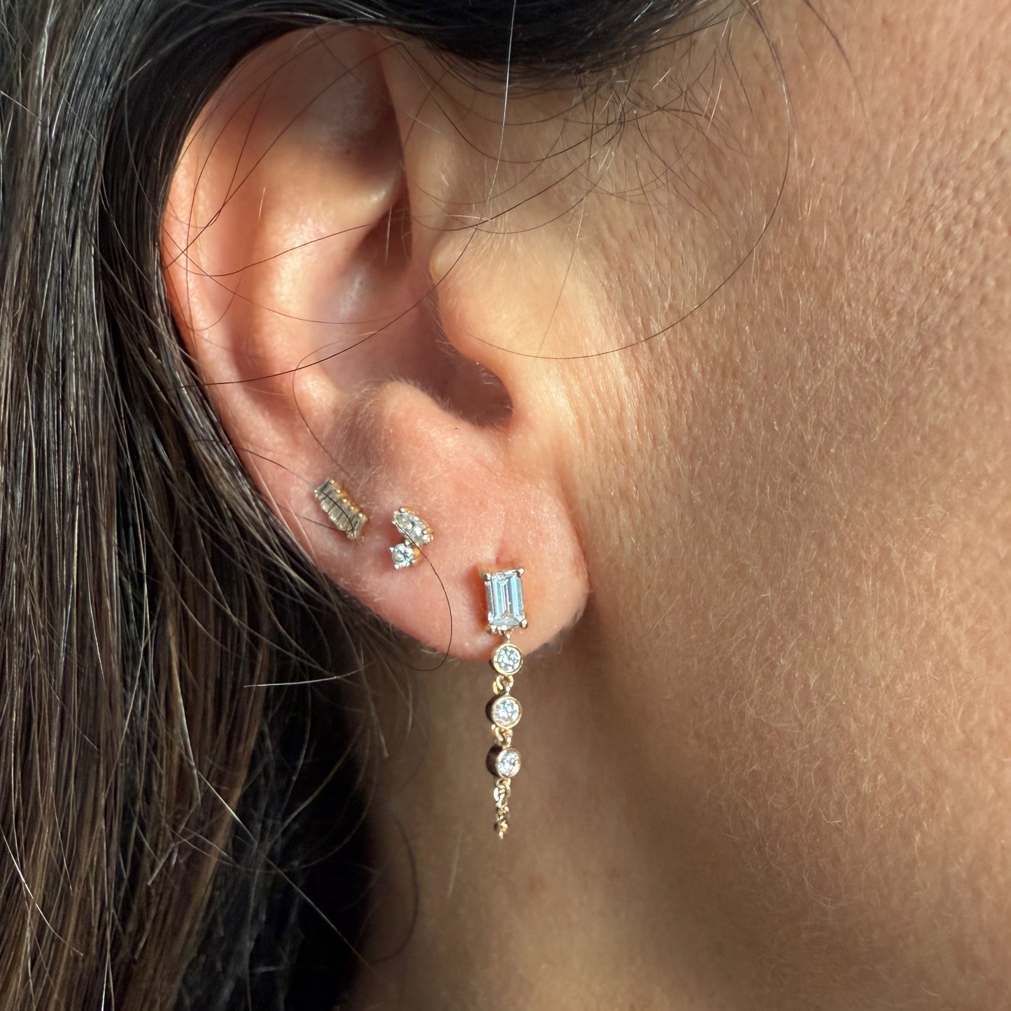Nicky Baguette & Bezel Diamonds Chain Earring