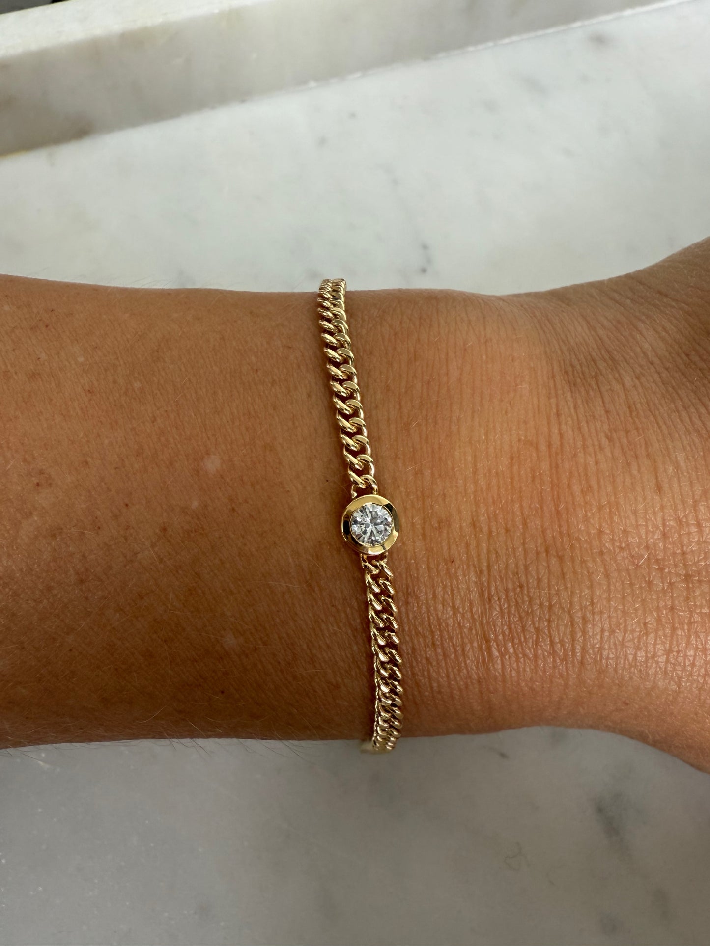 Diamond Bezel Classic Curb Chain Bracelet