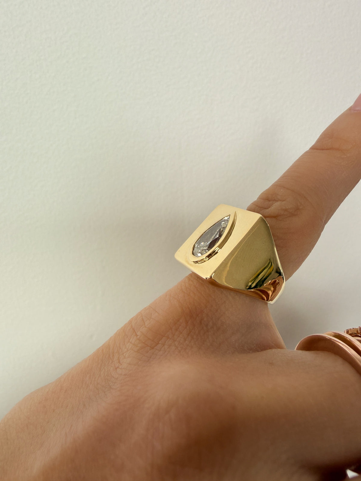 Iena Pear Diamond Signet Ring •10K Solid Gold