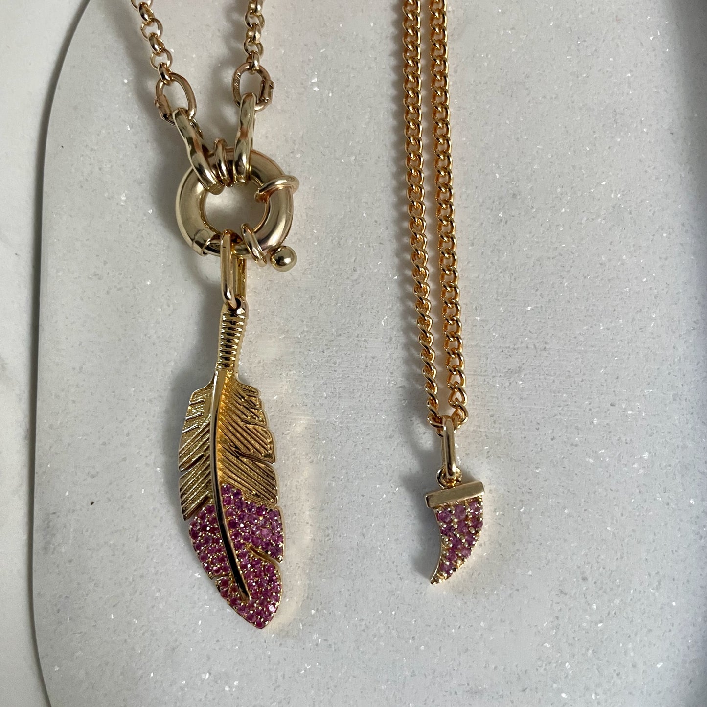 Diamond Feather Pendant -Pink