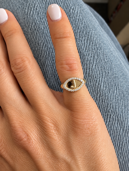Initial Signet Diamond Ring• 10K Solid Gold - - Jewelry - Goldie Paris Jewelry - Moms Ring