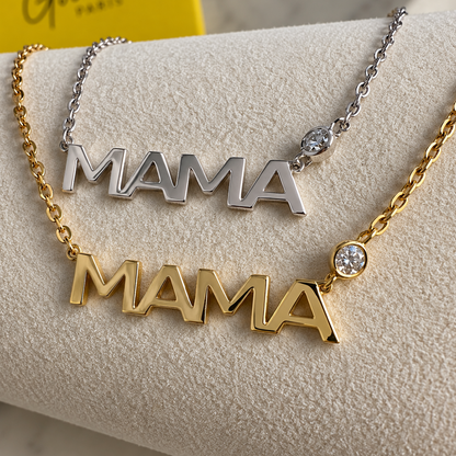 Mama Bezel-Set Diamond Necklace• 14K Solid White Gold