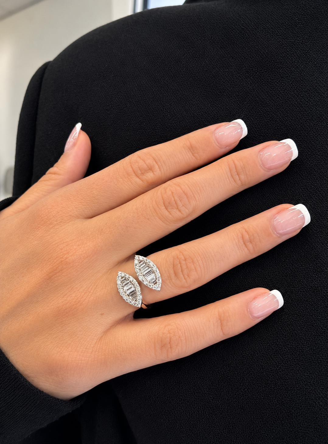 Maxi Julie Double Leaf Diamond Ring • 10K Solid White Gold - - Jewelry - Goldie Paris Jewelry - New Arrivals Ring