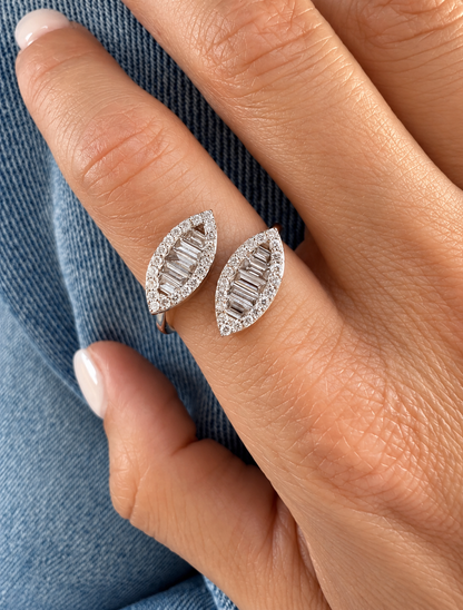 Maxi Julie Double Leaf Diamond Ring • 10K Solid White Gold - - Jewelry - Goldie Paris Jewelry - New Arrivals Ring
