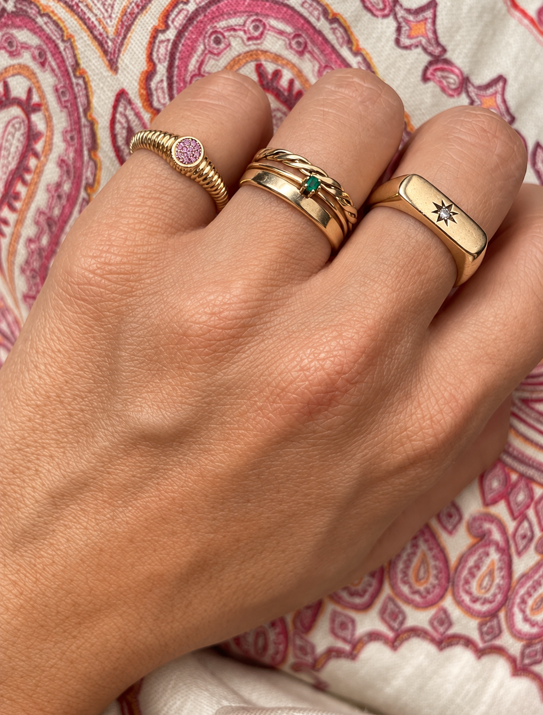 Rachel Fluted Pink Diamond • Pinky Ring • 10K Solid Yellow Gold - - Jewelry - Goldie Paris Jewelry - Gemstones Ring