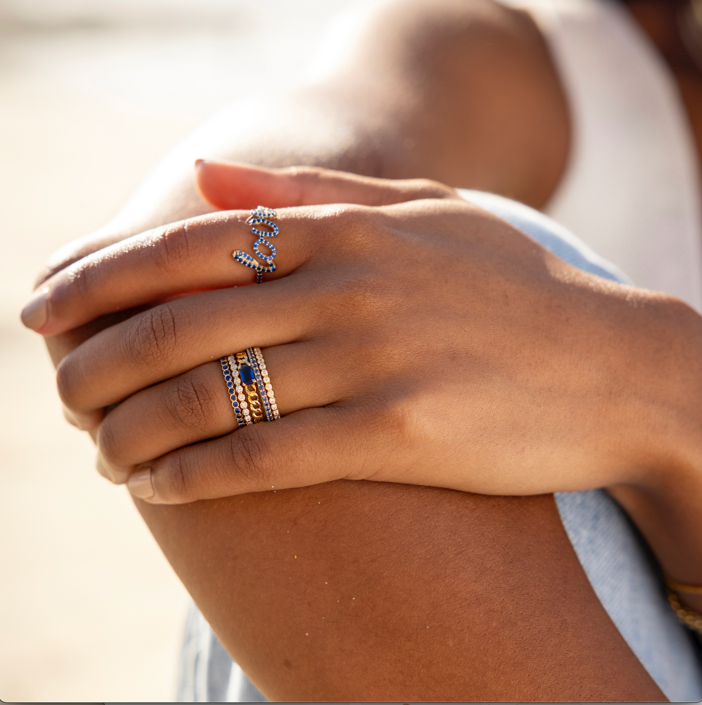 "Love" Pavé Diamond Ring- Blue Sapphire - - Jewelry - Goldie Paris Jewelry - Ring statement
