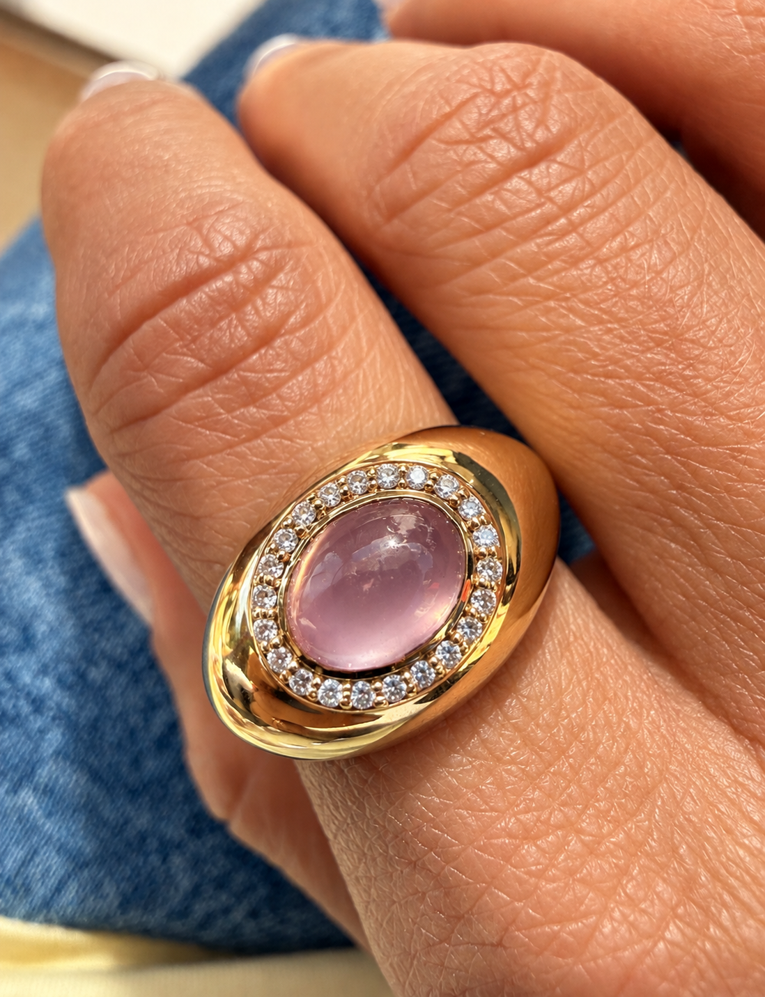 Tamara Rose Quartz Ring• 10K Solid Yellow Gold - - Jewelry - Goldie Paris Jewelry - Gemstones New Arrivals Ring statement