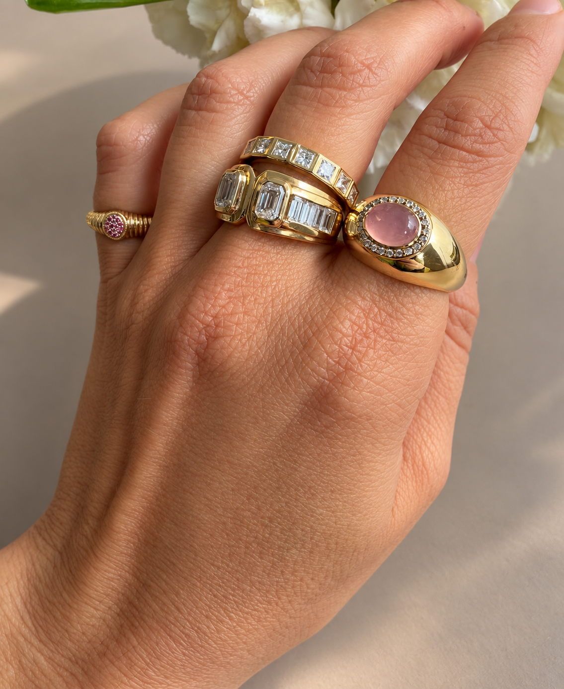 Tamara Rose Quartz Ring• 10K Solid Yellow Gold - - Jewelry - Goldie Paris Jewelry - Gemstones New Arrivals Ring statement