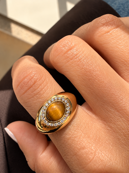 Tamara Tiger Eye Ring • 10K Solid Yellow Gold - - Jewelry - Goldie Paris Jewelry - Gemstones New Arrivals Ring statement