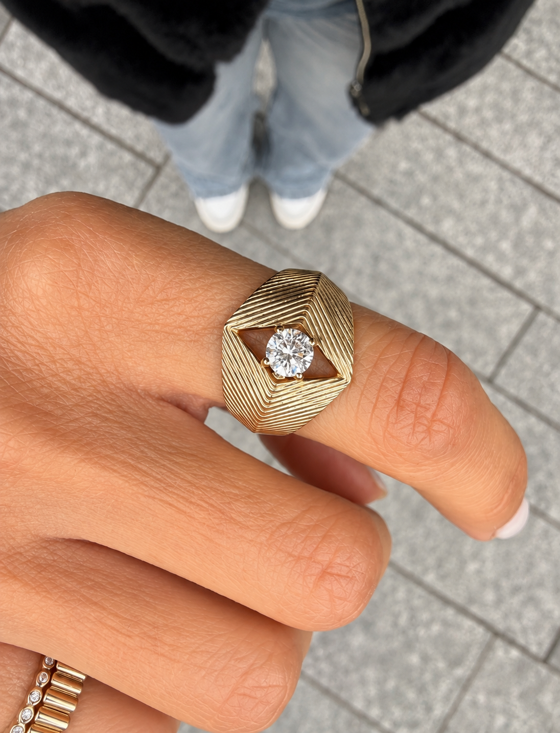 Yasmine Fluted Diamond Ring • 10K Solid Yellow Gold