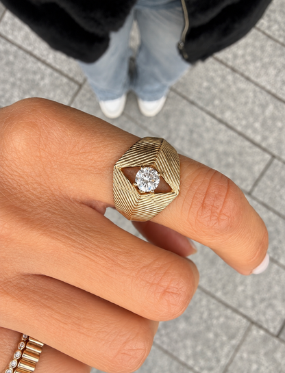 Yasmine Fluted Diamond Ring • 10K Solid Yellow Gold - - Jewelry - Goldie Paris Jewelry - New Arrivals Ring statement