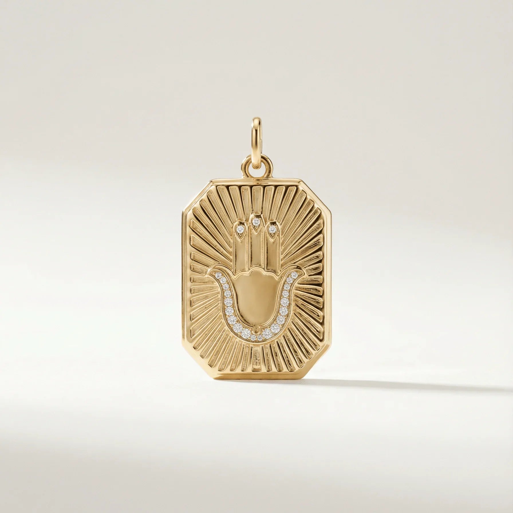 Aly Hamsa Fluted Diamond Pendant Dogtag - Goldie Paris Jewellery