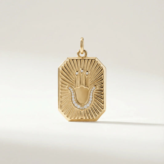Aly Hamsa Fluted Diamond Pendant Dogtag - Goldie Paris Jewellery