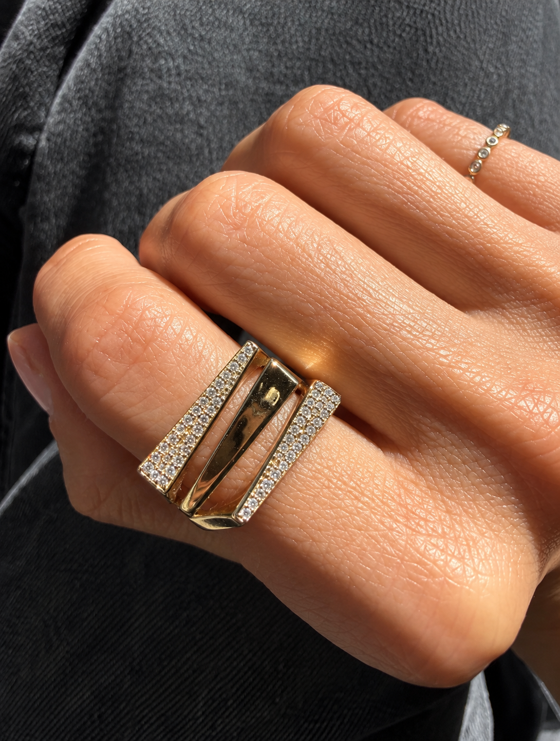 Angela Square Diamond Ring • 10K Solid Yellow Gold - - Jewelry - Goldie Paris Jewelry - New Arrivals Ring statement