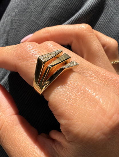 Angela Square Diamond Ring • 10K Solid Yellow Gold - - Jewelry - Goldie Paris Jewelry - New Arrivals Ring statement