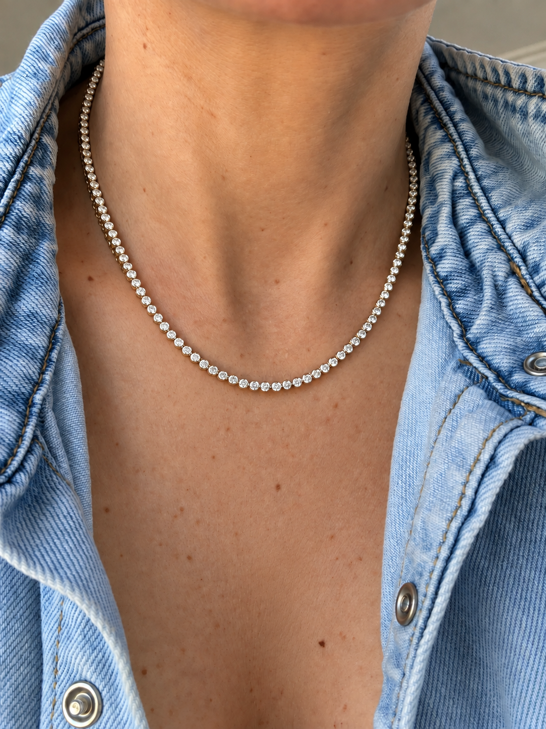 4.5 Carat Bezel Set Solid Gold Tennis Necklace