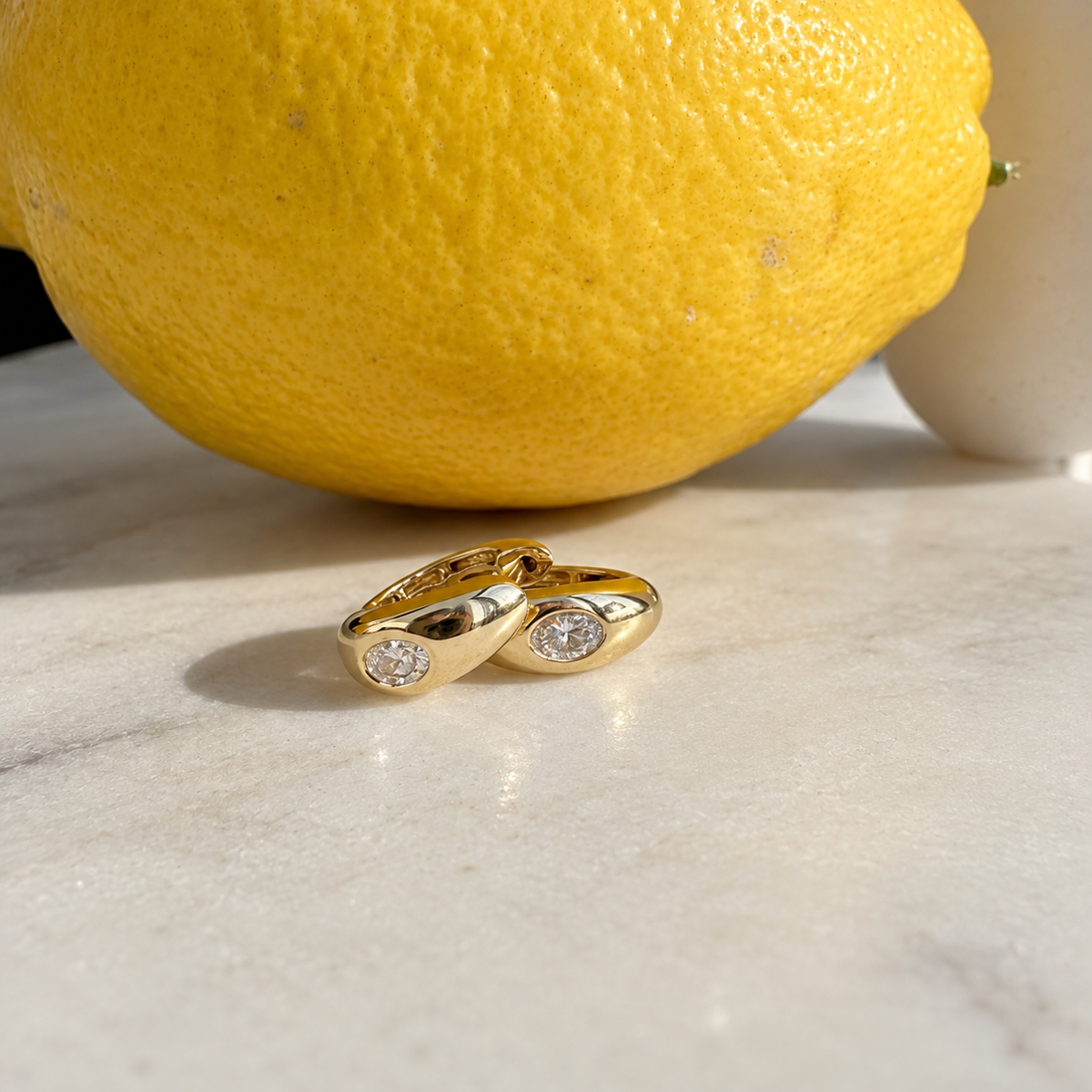 Cloud Huggie Hoops with Diamond • Pair • 9K Solid Yellow Gold - - Jewelry - Goldie Paris Jewelry - Earring