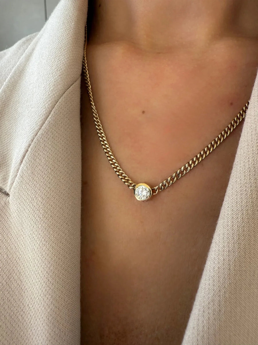 Diamond Bezel Classic Curb Chain Necklace - - Jewelry - Goldie Paris Jewelry - Necklace