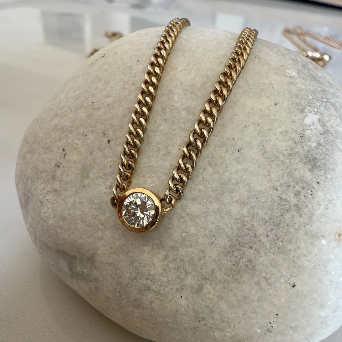 Diamond Bezel Classic Curb Chain Necklace