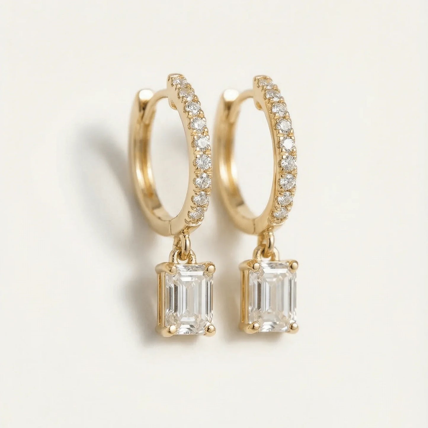 Emerald Drop Diamonds Hoops- Pair - Goldie Paris Jewellery