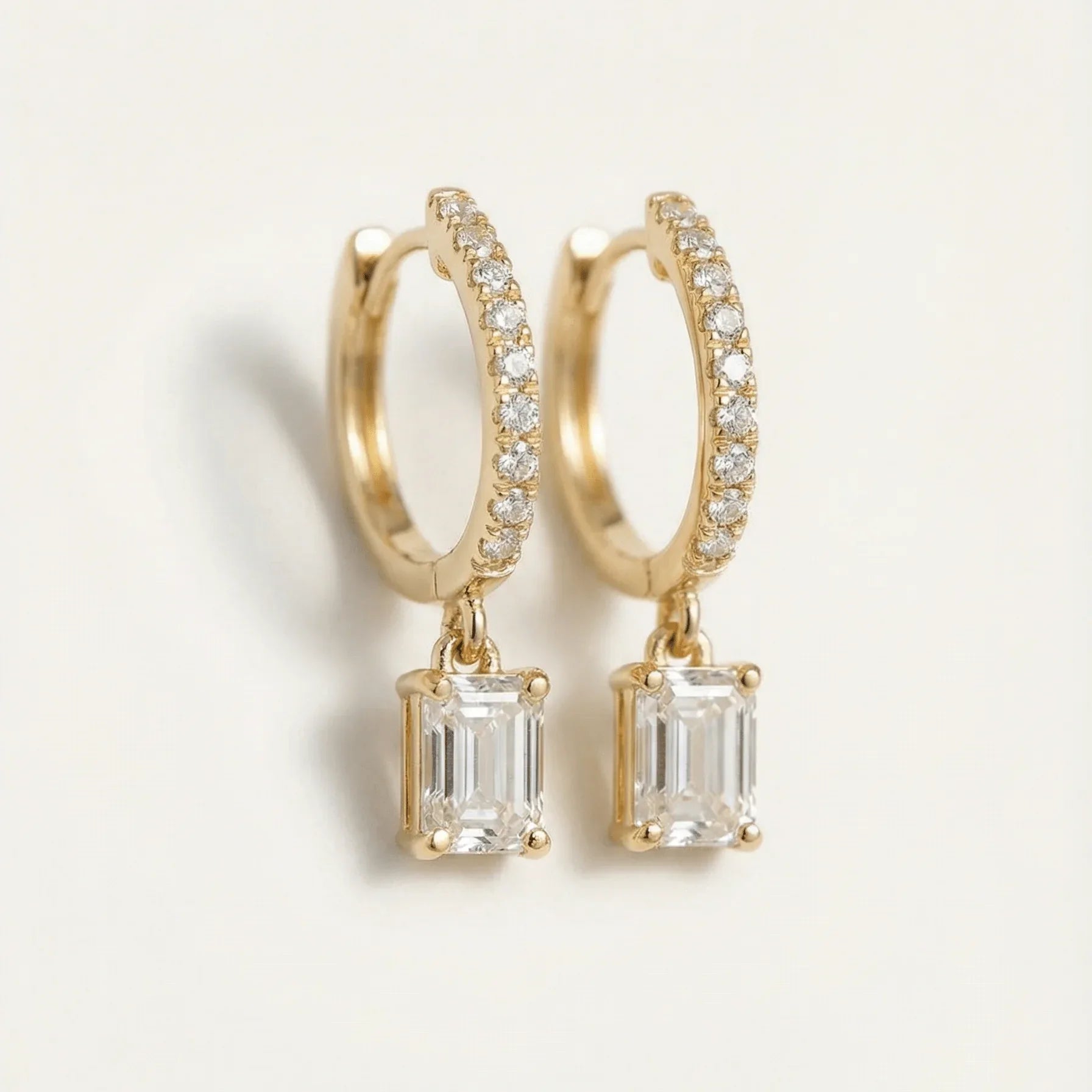 Emerald Drop Diamonds Hoops- Pair - Goldie Paris Jewellery