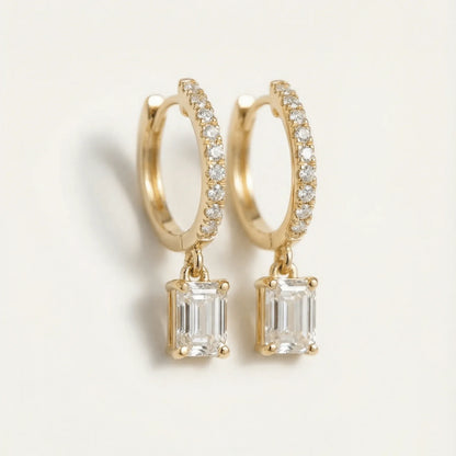 Emerald Drop Diamonds Hoops- Pair - Goldie Paris Jewellery