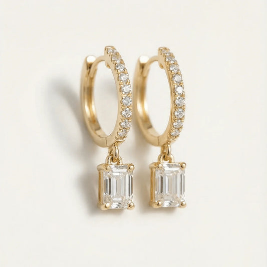 Emerald Drop Diamonds Hoops- Pair - Goldie Paris Jewellery