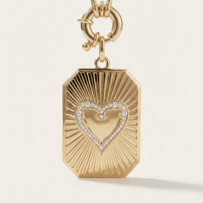 Emma Fluted Heart Diamond Pendant Dogtag - Goldie Paris Jewellery