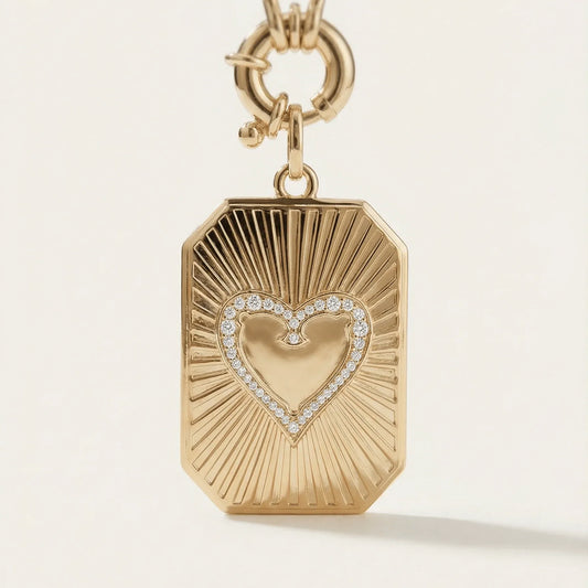 Emma Fluted Heart Diamond Pendant Dogtag - Goldie Paris Jewellery