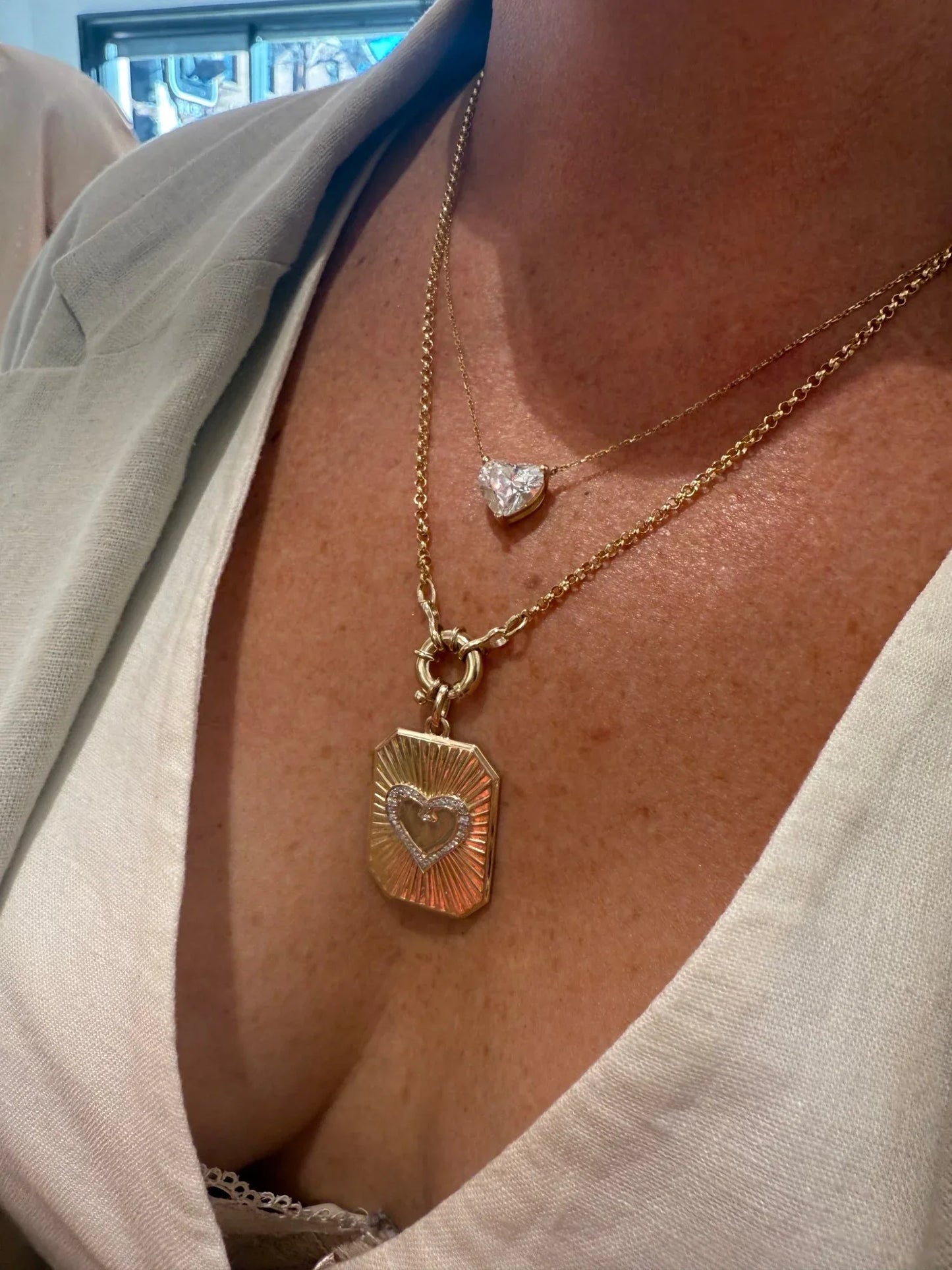 Emma Fluted Heart Diamond Pendant Dogtag - Goldie Paris Jewellery