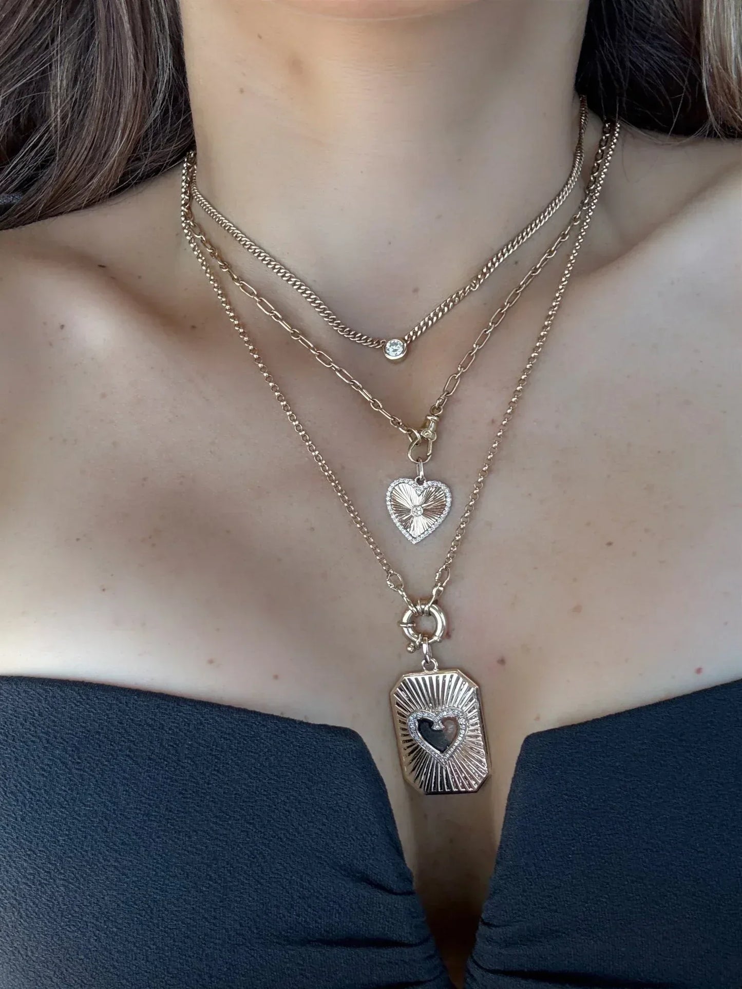 Emma Fluted Heart Diamond Pendant Dogtag - Goldie Paris Jewellery