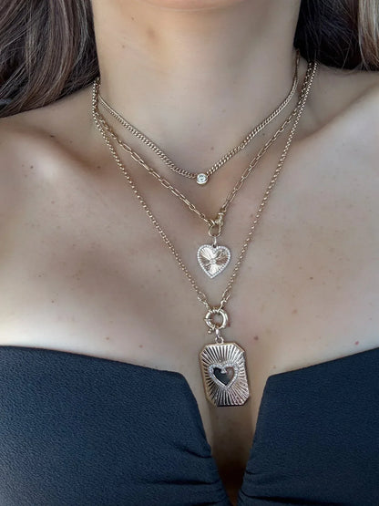 Emma Fluted Heart Diamond Pendant Dogtag - Goldie Paris Jewellery