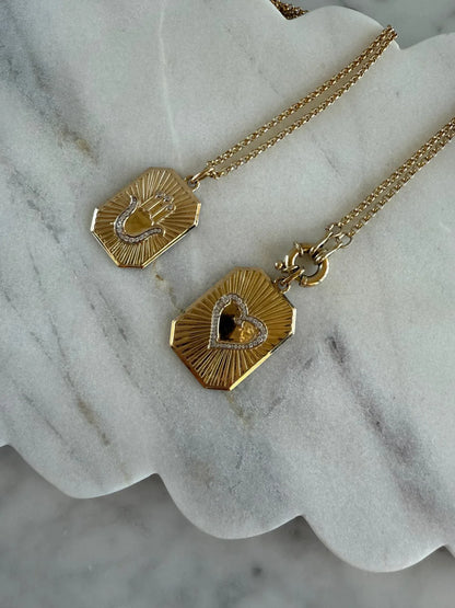 Emma Fluted Heart Diamond Pendant Dogtag - Goldie Paris Jewellery