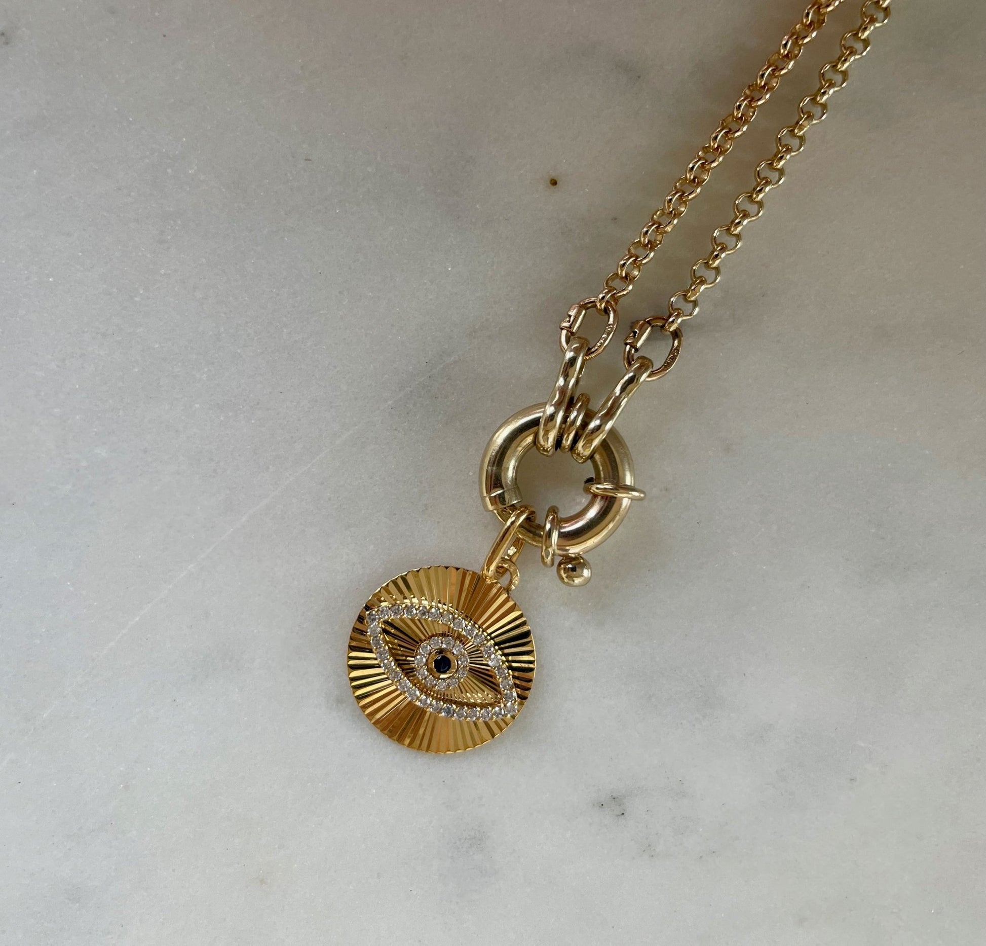 Evil Eye Fluted Medallion Pendant - Goldie Paris Jewellery