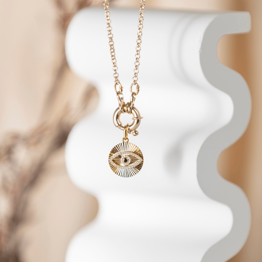 Evil Eye Fluted Medallion Pendant - Goldie Paris Jewellery