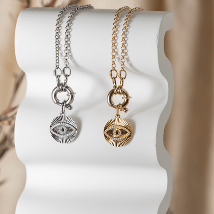 Evil Eye Fluted Medallion Pendant - Goldie Paris Jewellery